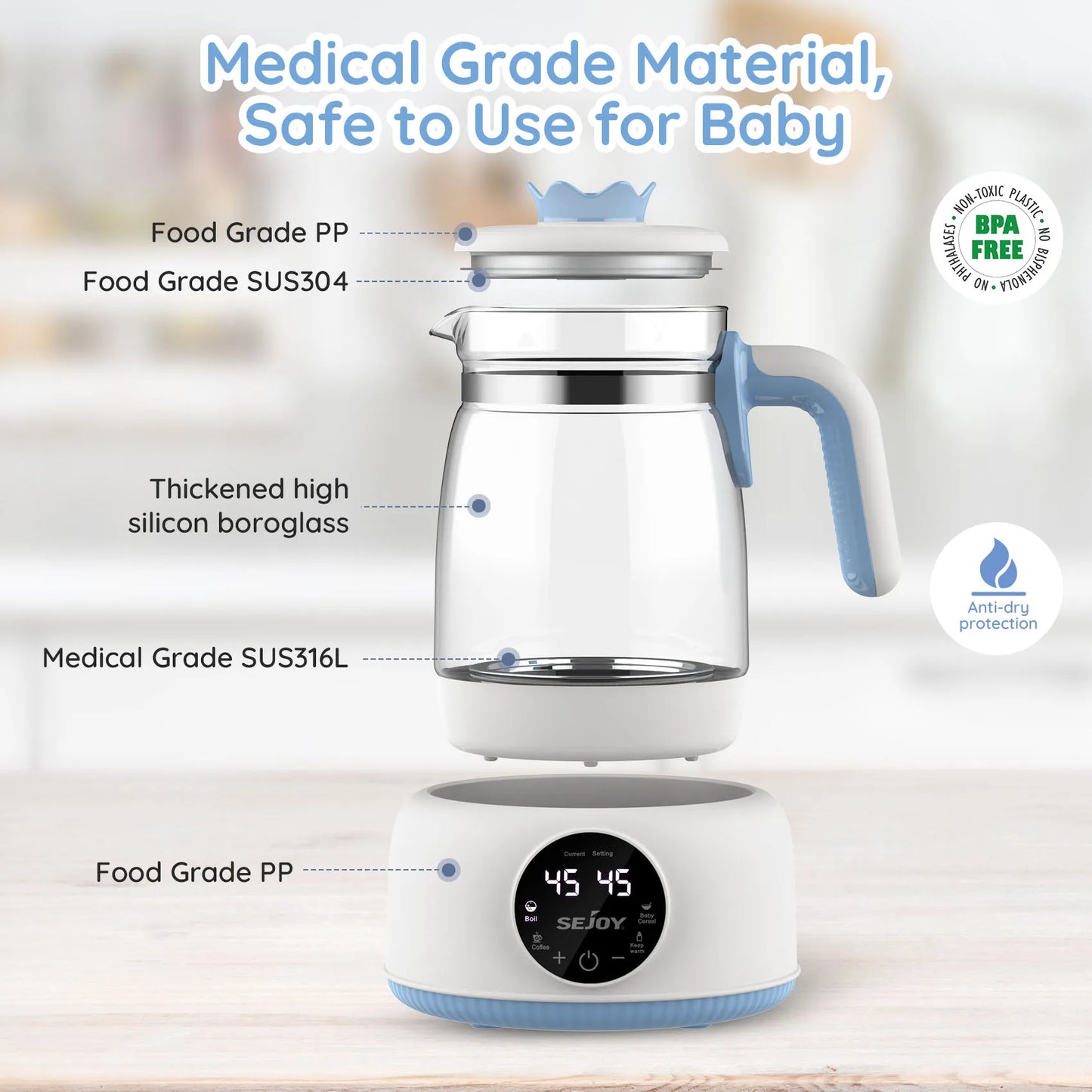 Bottle Warmer comfyer, Baby Bottle Warmer with LCD Display and Timer,110v 600W Electric Baby Formula Kettle for Boil,Coffee,Tea