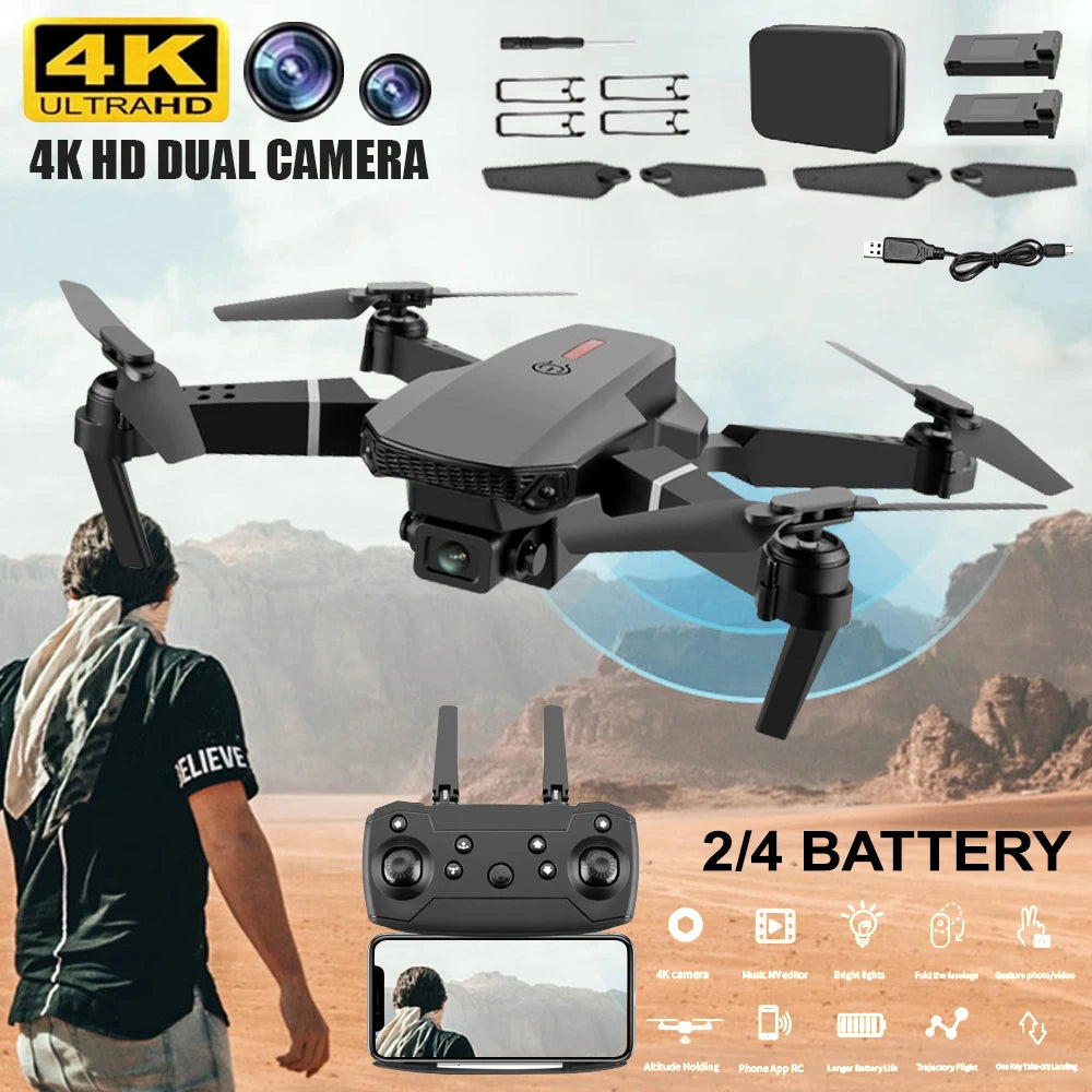 E88 Pro RC Drone WiFi FPV Height Hold Foldable Obstacle Avoidance 4K Wide-Angle HD Camera Quadrotor Helicopter Children's Toys