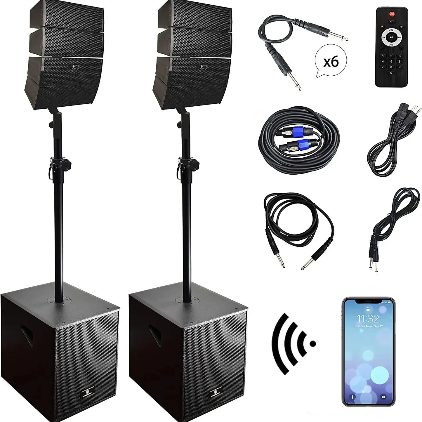 PRORECK Club 3000 12-Inch 4000w DJ Powered PA Speaker System Combo Set with Bluetooth USB Drive Read Function SD Card Remote