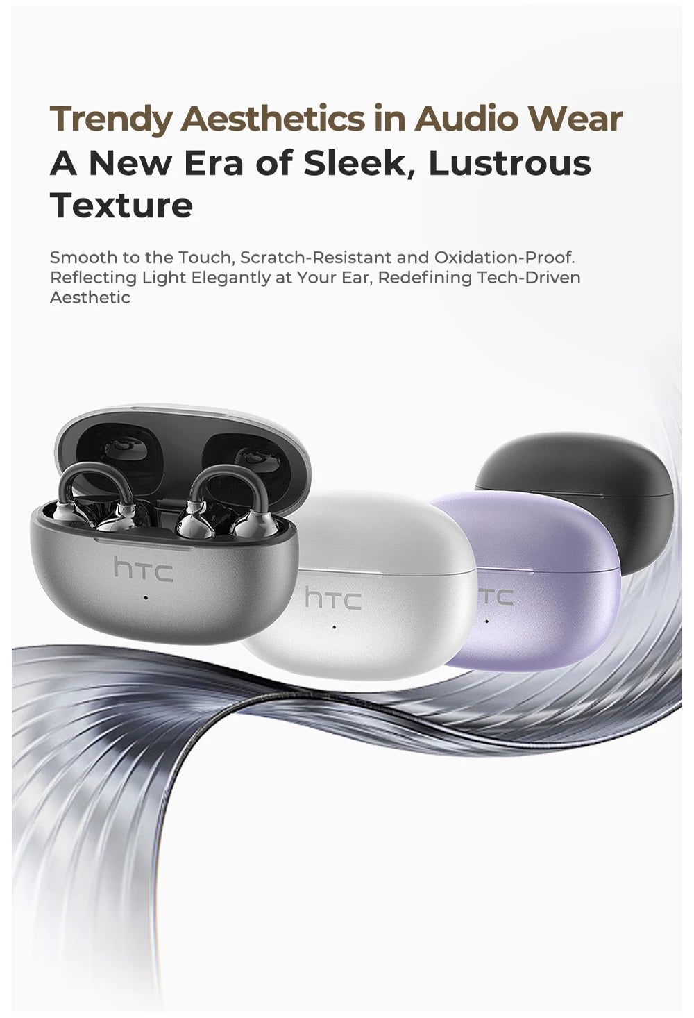 【HTC NE55】 Bluetooth Earphones AI Translation Earbuds Ear clip Sport Wireless Headphones Comfort Super Bass Open-Ear Earbuds
