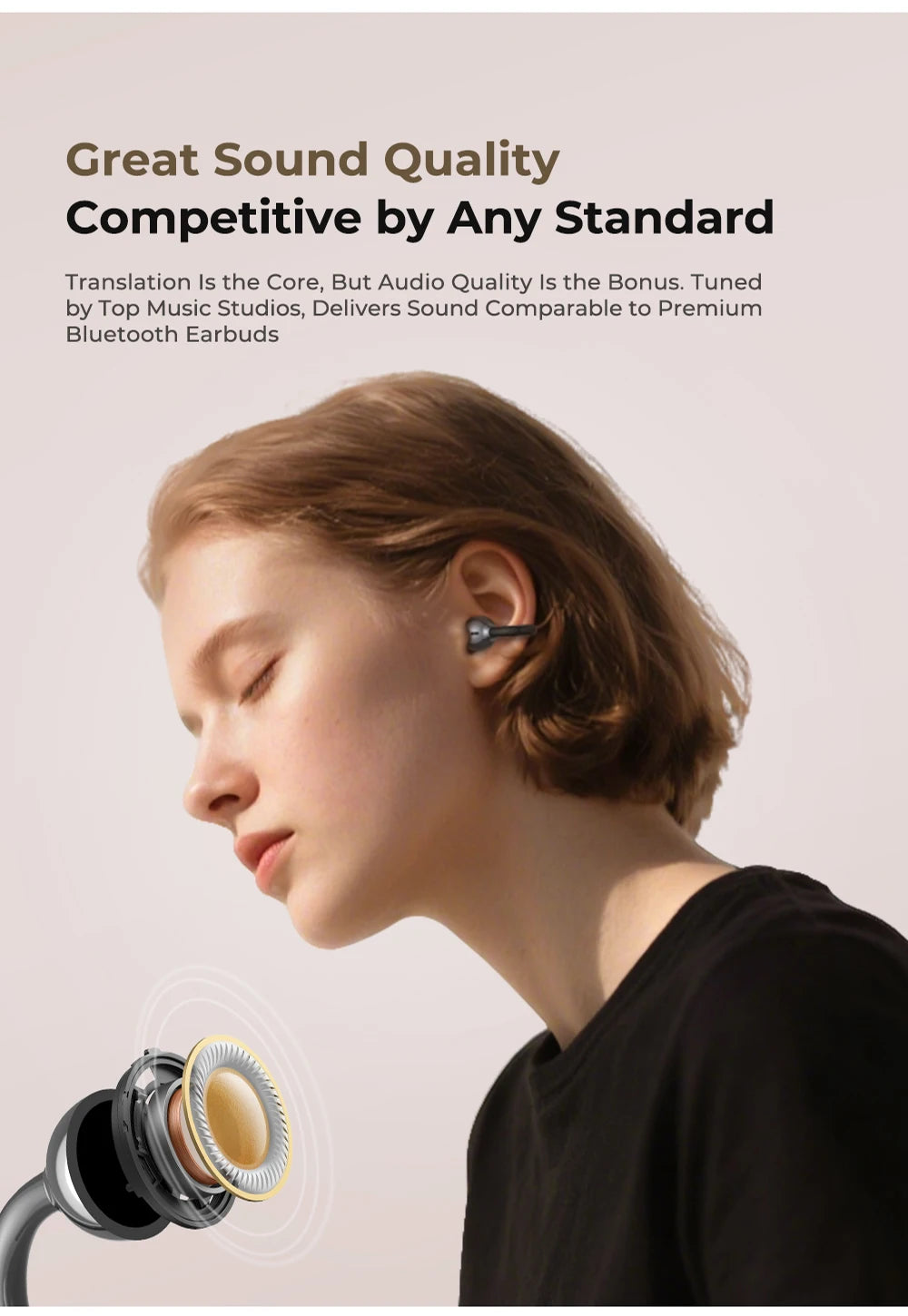 【HTC NE55】 Bluetooth Earphones AI Translation Earbuds Ear clip Sport Wireless Headphones Comfort Super Bass Open-Ear Earbuds