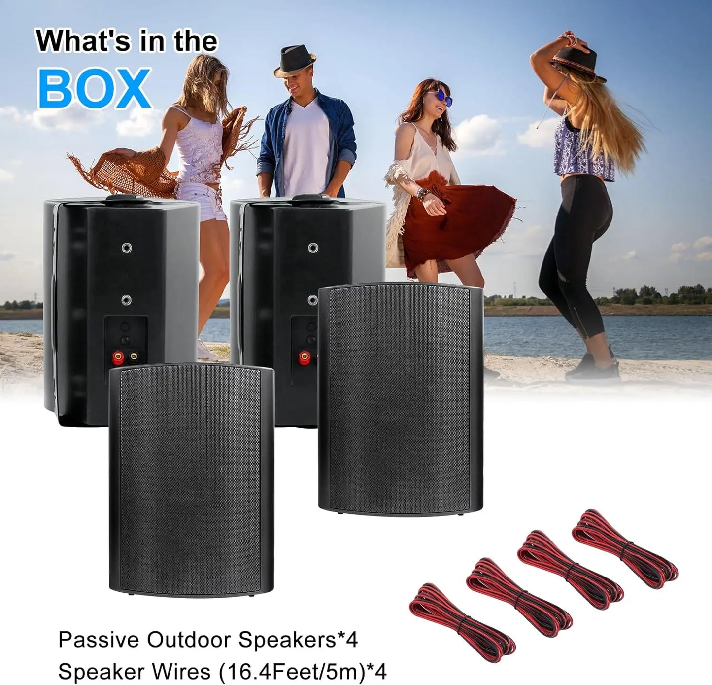 Herdio 4PCS 800W 6.5'' Outdoor Speakers Wired Waterproof Passive Wall Mount Speakers With Powerful Bass For Home Patio Poolside