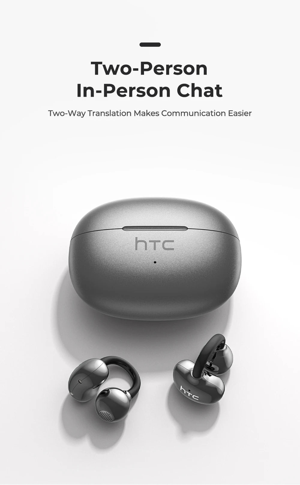 【HTC NE55】 Bluetooth Earphones AI Translation Earbuds Ear clip Sport Wireless Headphones Comfort Super Bass Open-Ear Earbuds