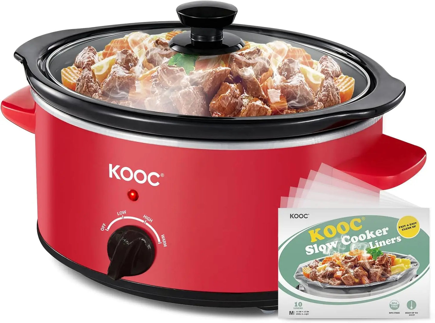 4 Quart Slow Cooker, Free Liners Included for Easy Clean-up, 3 Temperature Settings, Dishwasher Safe Crock, Stainless Steel, GRE
