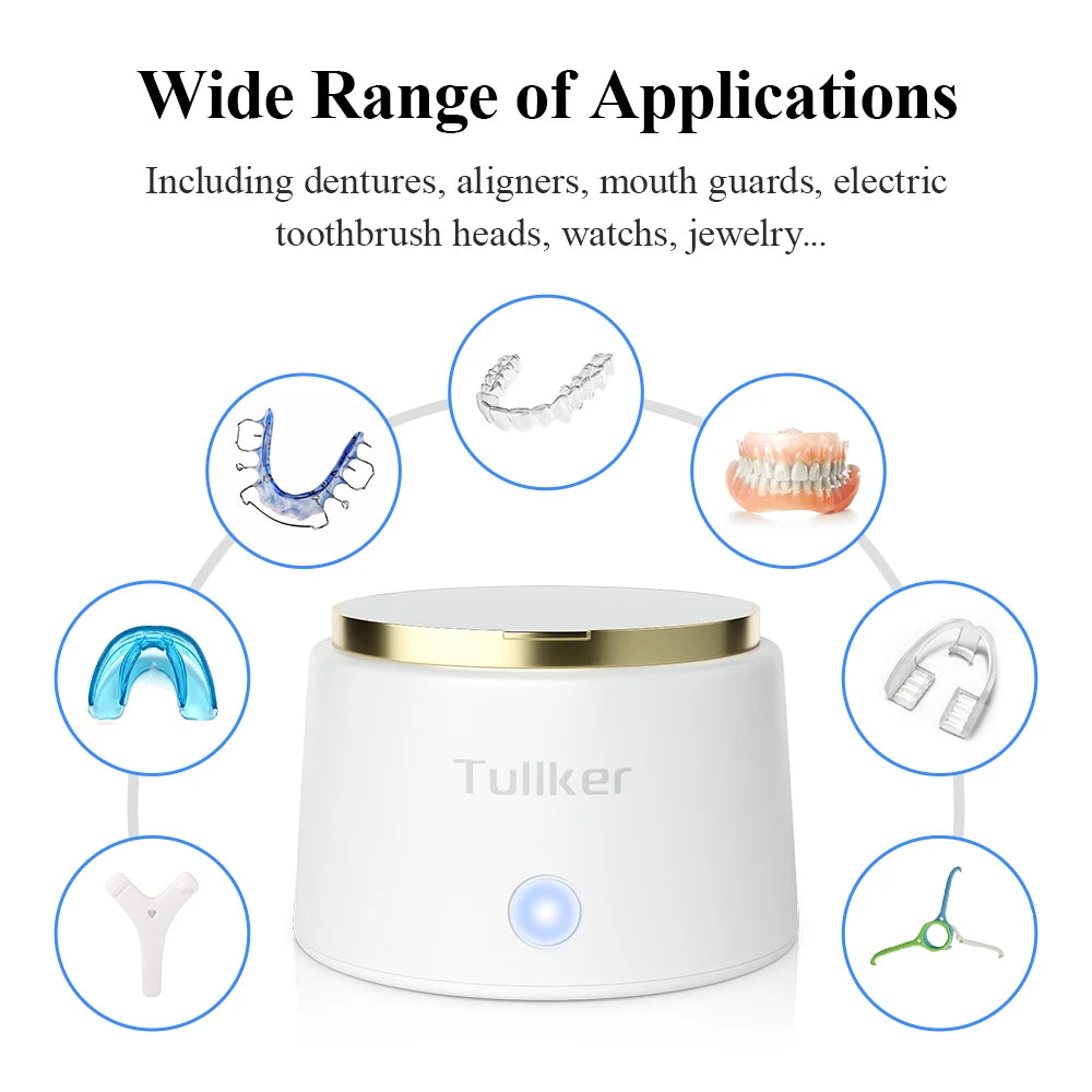 Tullker Household Ultrasonic Retainer Cleaner for Denture Jewelry Braces Cleaning with UV Light