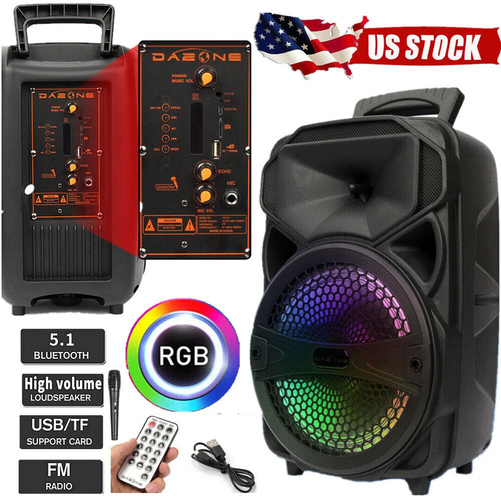 1000W Portable Wireless Bluetooth Speaker Big LED Light Stereo Tailgate FM Party Karaoke Subwoofer with MIc and Remote