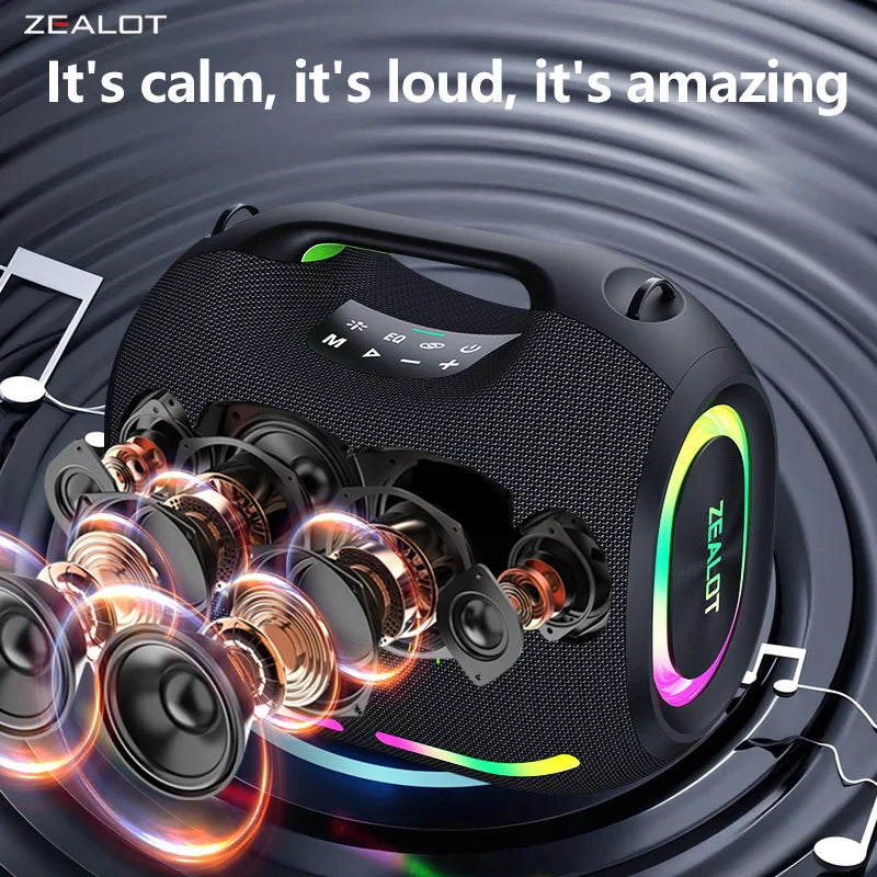 ZEALOT ZE01 120W Wireless Speaker With Carry Handle, TWS Dual Pairing, Fast Charging, 24000mAh Power bank, EQ Mode, RGB Light.
