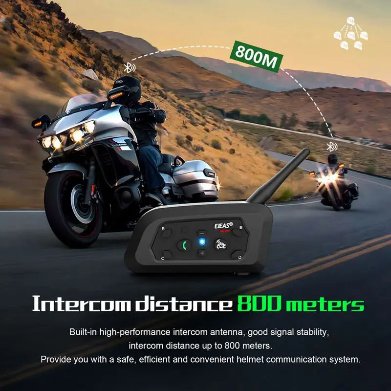 EJEAS Motorcycle Intercom V6 PRO+ Helmet 6 Riders 800m Communicator Waterproof V5.1 Music Player Interphone Bluetooth Headset