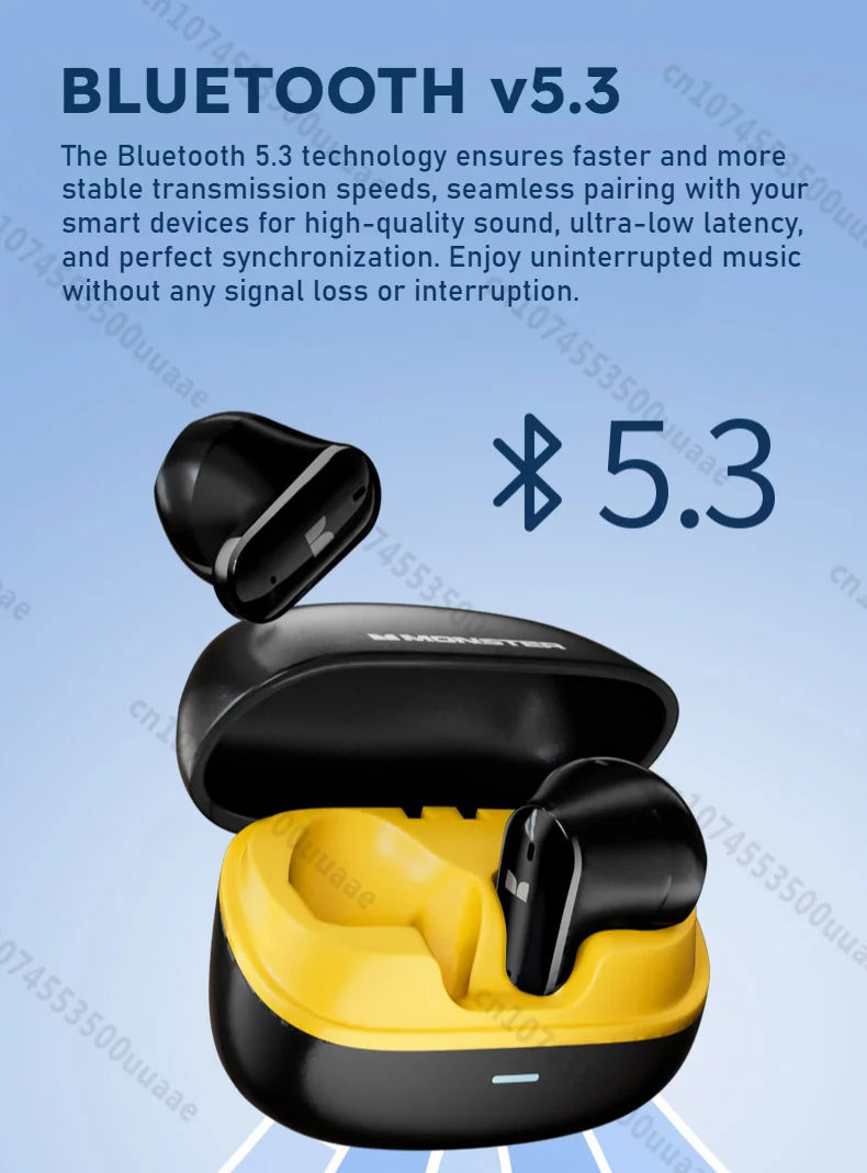 Monster GT19 Ultra Mini Ture Wireless Earbuds Invisible In-Ear Bluetooth 5.3 Earphone IPX5 Waterproof Sports Ear Buds with Mic