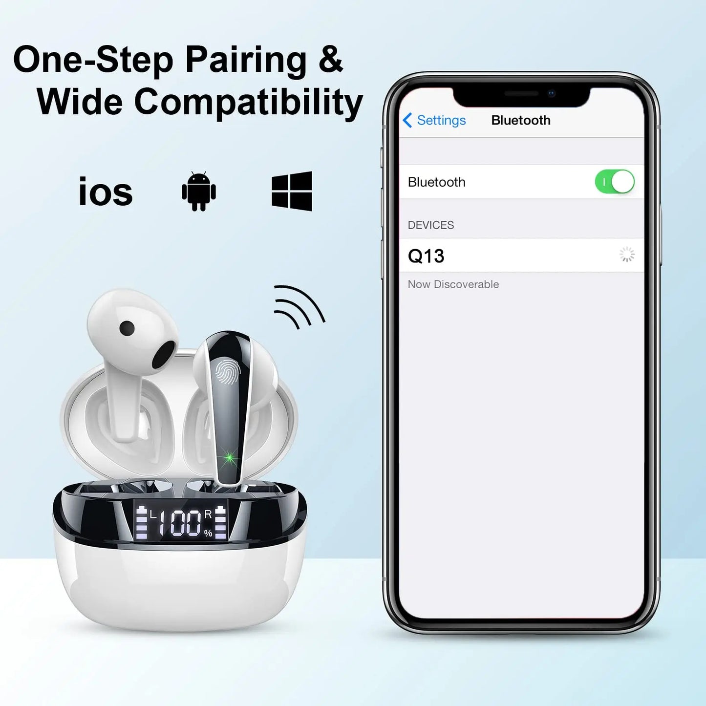Wireless Earbuds, Bluetooth 5.3 Headphones In Ear with Dual Mic, 35H Wireless Earphones Sport with ENC Noise Canceling Mic.