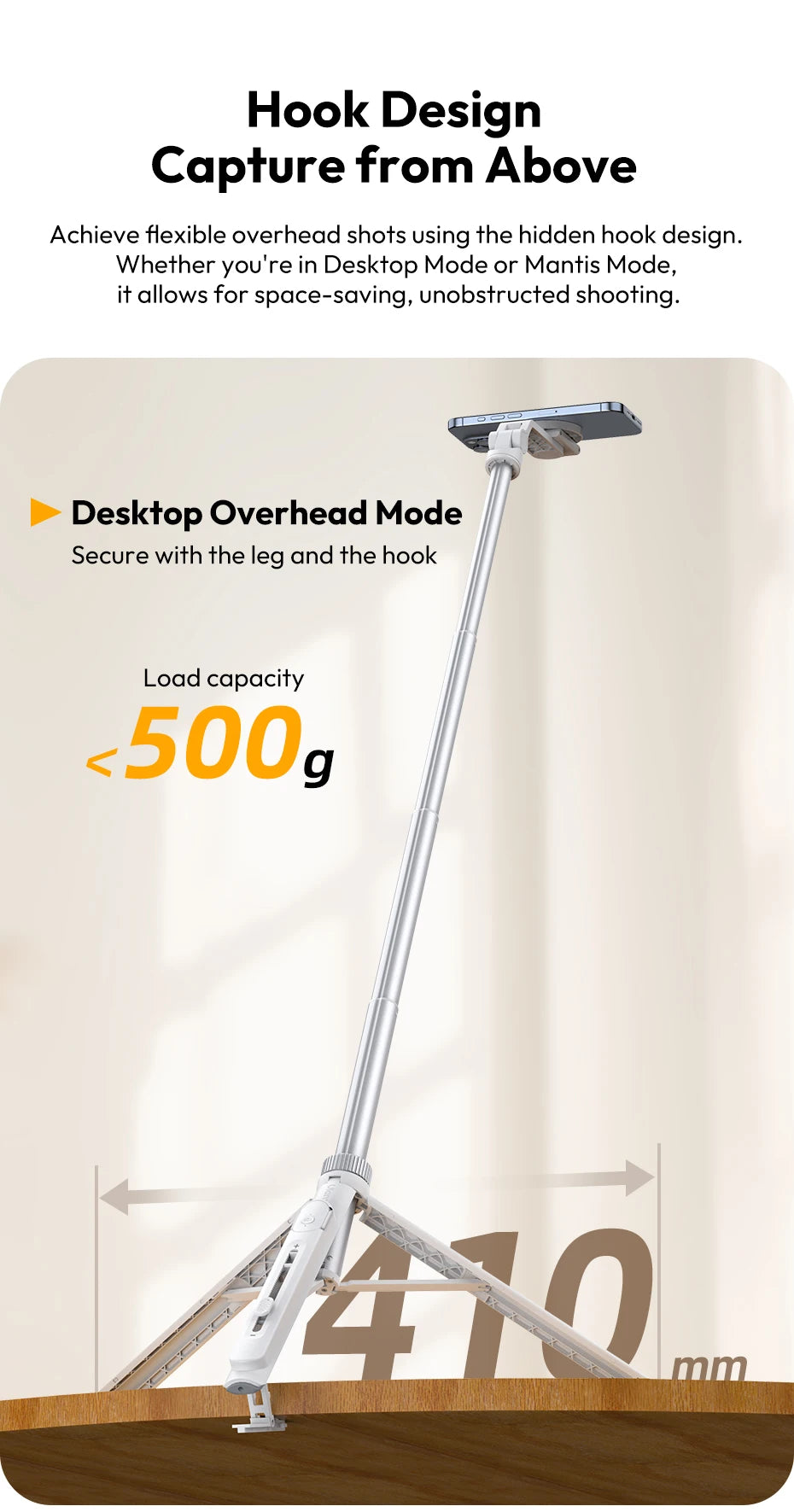 Ulanzi TT88 1.44M Overhead Selfie Stick Phone Tripod with Magnetic Clamp Wireless Remote Extension Tripod for LiveStreaming Vlog