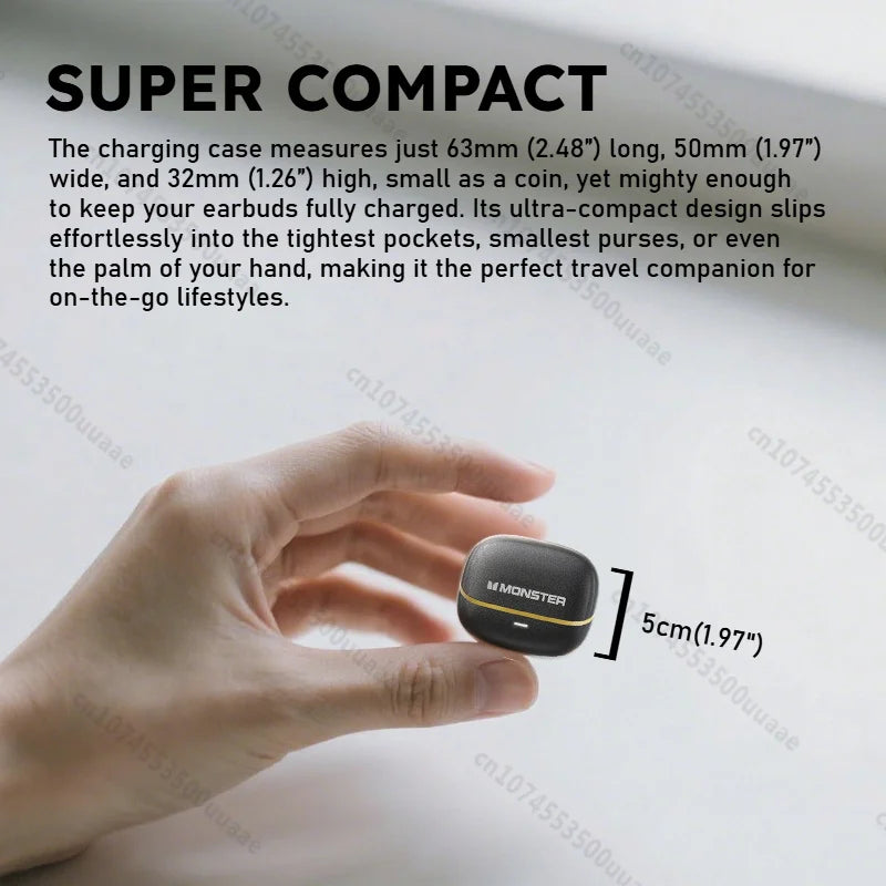 Monster GT19 Ultra Mini Ture Wireless Earbuds Invisible In-Ear Bluetooth 5.3 Earphone IPX5 Waterproof Sports Ear Buds with Mic