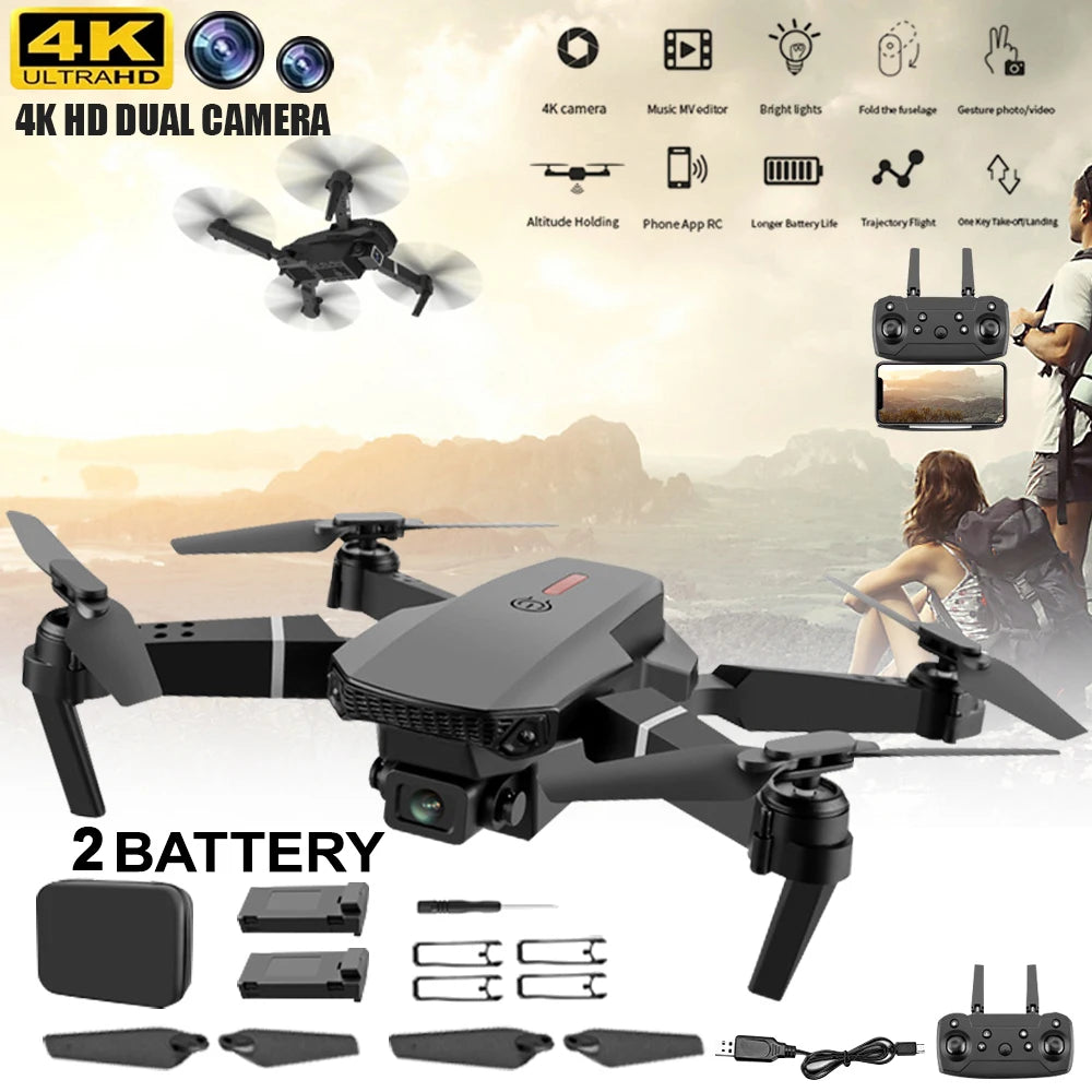 E88 Pro RC Drone WiFi FPV Height Hold Foldable Obstacle Avoidance 4K Wide-Angle HD Camera Quadrotor Helicopter Children's Toys