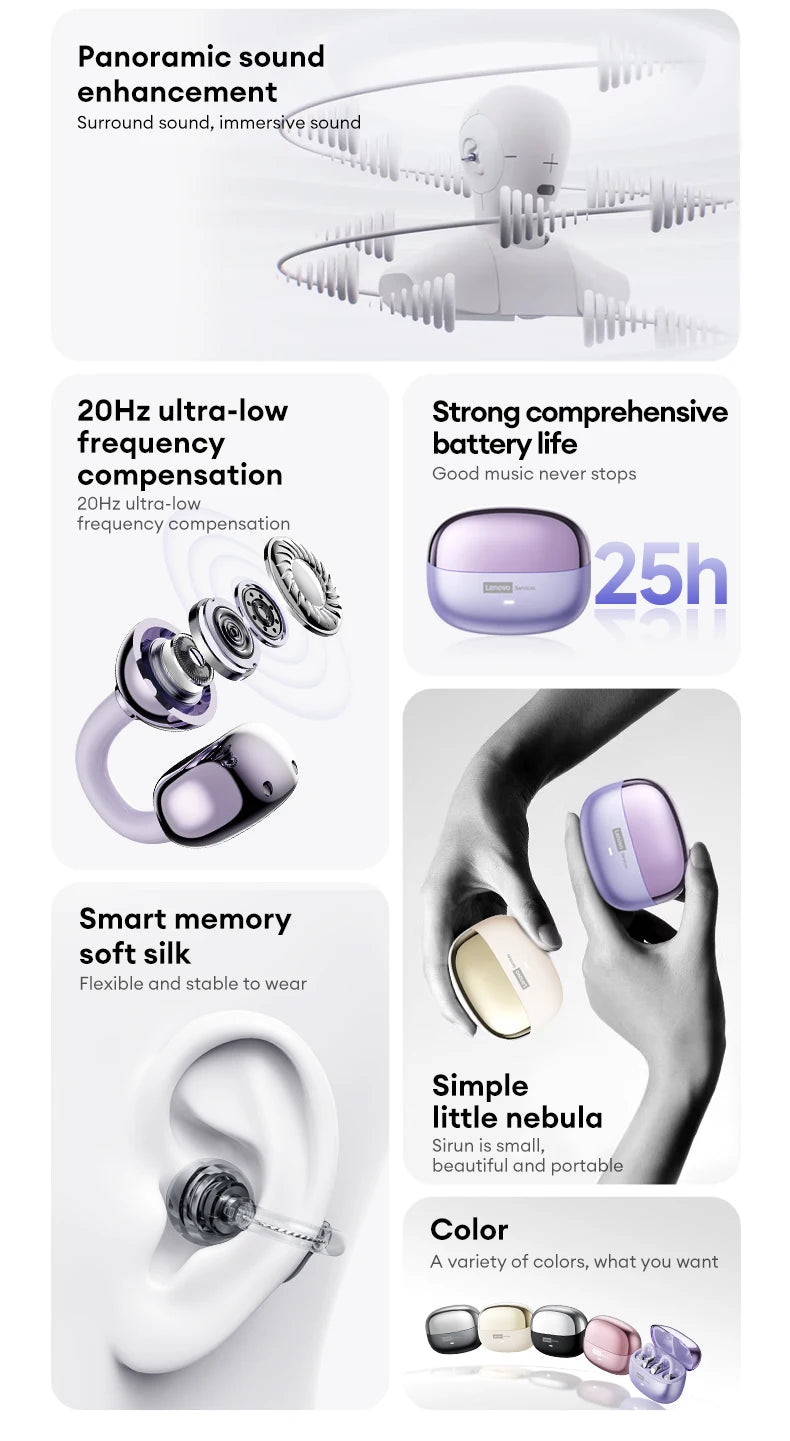 Original Lenovo LE302 Bluetooth Earphones HiFi Sound Ear Clip Earbuds Sports Music Long Battery Life Wireless Headphones Choice