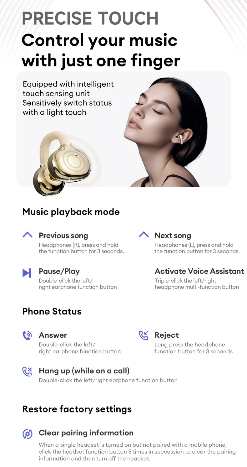 Original Lenovo LE302 Bluetooth Earphones HiFi Sound Ear Clip Earbuds Sports Music Long Battery Life Wireless Headphones Choice
