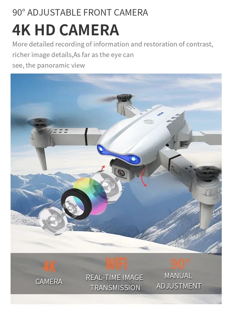 E99Pro 4K FPV Drone 2025 Newest 1080P HD Camera WiFi Live Video Foldable RC Quadcopter Altitude Hold Headless Mode Easy to Fly