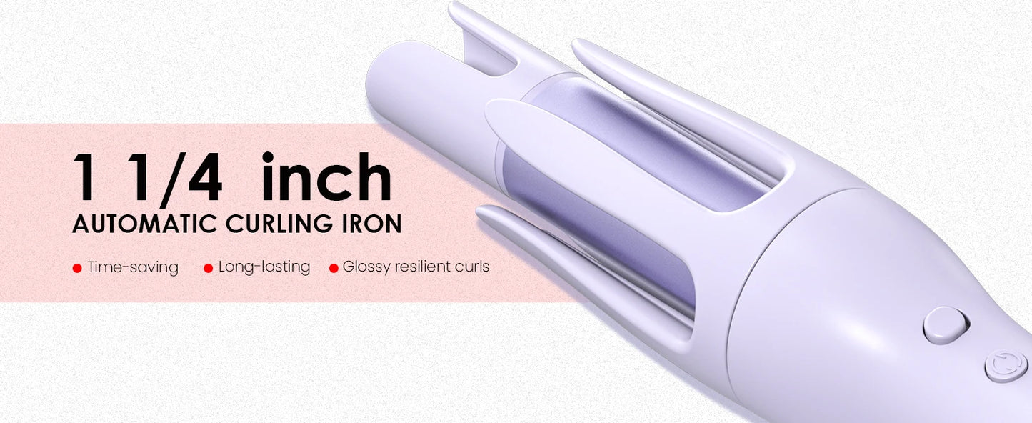 1.25 Inch Rotating Curling Iron for Effortless Waves and Beach Curls, Auto Hair Curler with 60M Ions Anti-Scald, Fast Heating fo