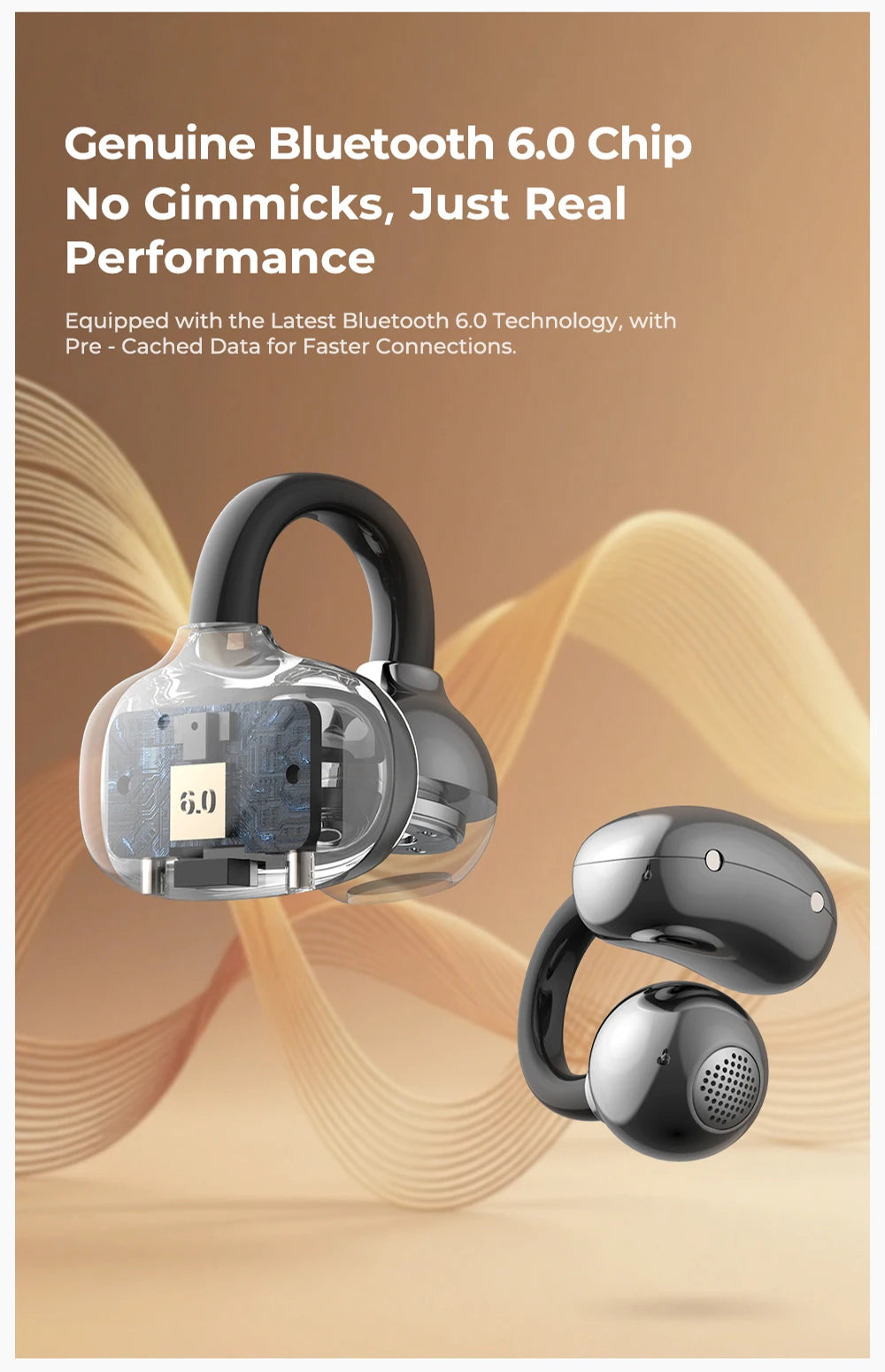 【HTC NE55】 Bluetooth Earphones AI Translation Earbuds Ear clip Sport Wireless Headphones Comfort Super Bass Open-Ear Earbuds