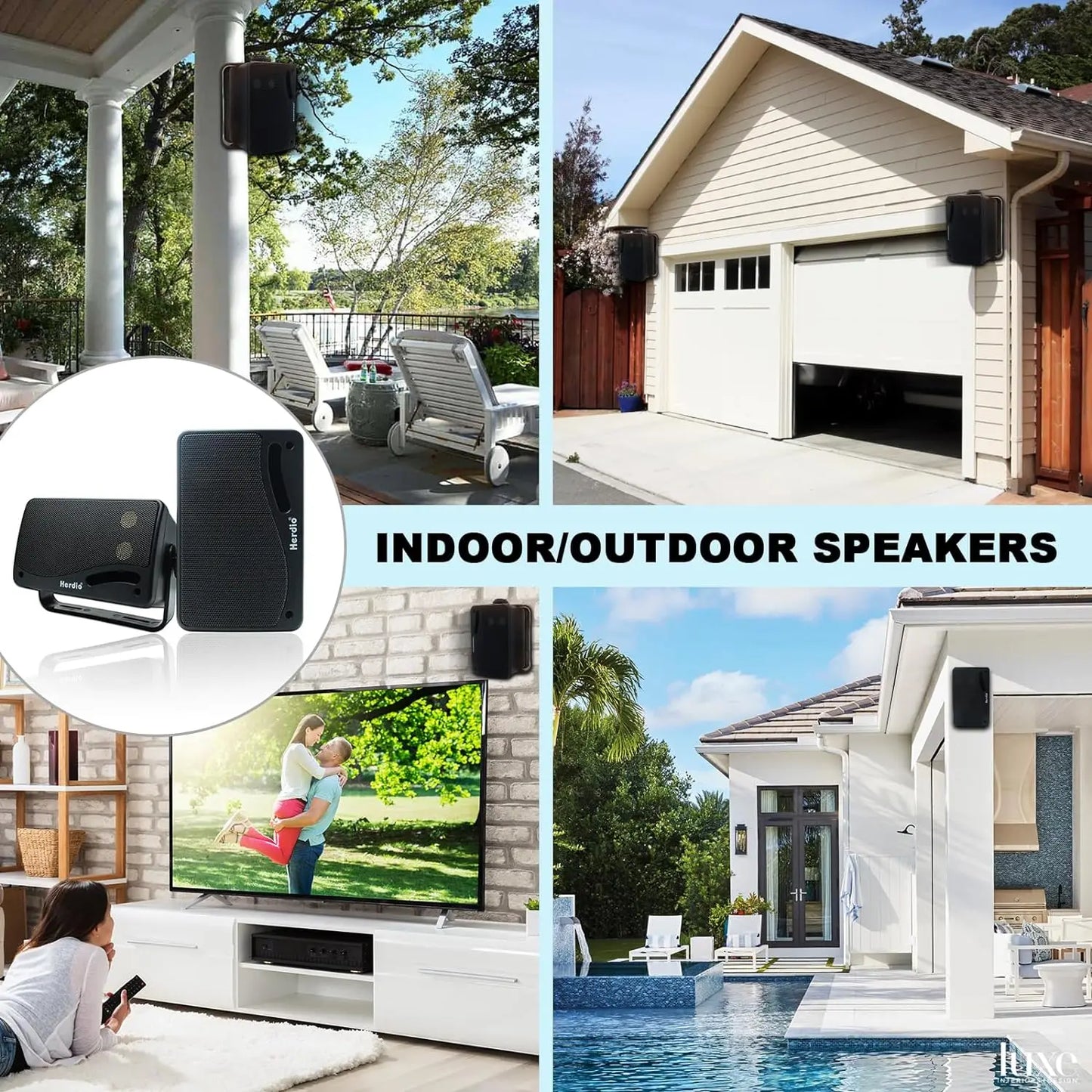Herdio 2PCS 3.5'' Passive Outdoor Speakers Wired Waterproof 200W 3 Way Premium Mountable Wall Mount Speakers For Patio Boat Home