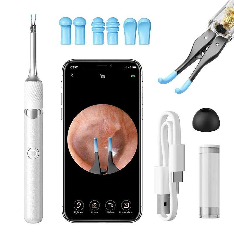 Ear Wax Removal 2-in-1 Visual Otoscope Ear Cleaner Tweezers with 6 Ear Spoon Earwax Removal Kit with Light Ear Cleaner