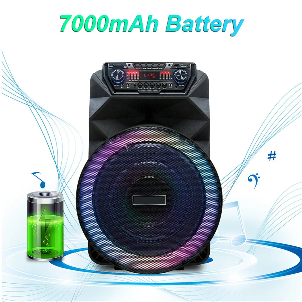 4500W Portable Bluetooth Party Speaker 18" Subwoofer Heavy Bass Sound System Dj Karaoke Led Light Loud Rechargeable Speaker