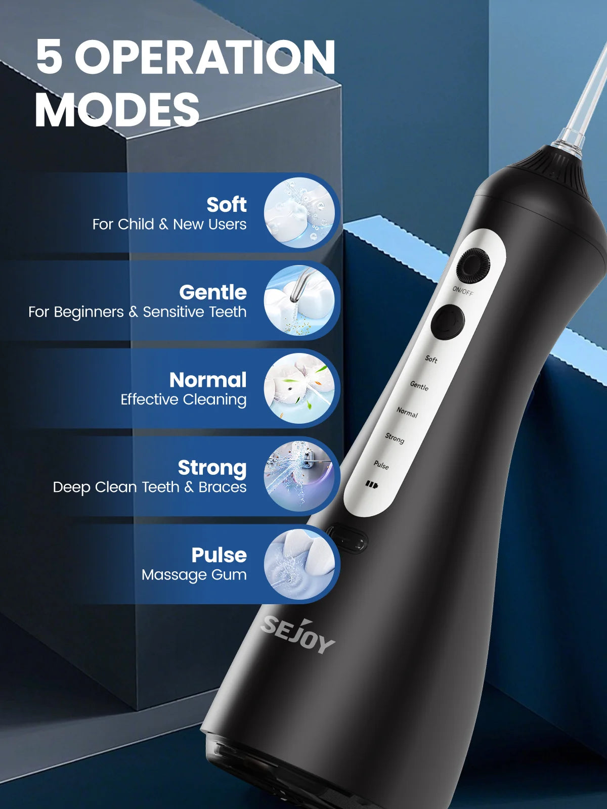SEJOY Dental Oral lrrigator for Men Women Teeth Cleaner Portable Dental Water Flosser 4 Modes IPX7 Mouth Washing Machine
