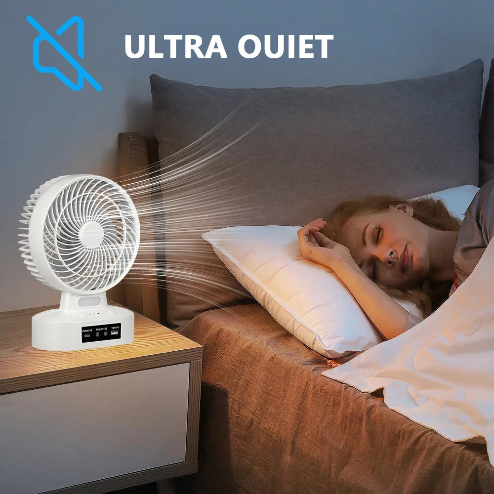 New Rechargeable Fan with 6V 3.5W Solar Panel, USB port,LED light and 2 Free Bulbs 3 Wind Speeds Outdoor Portable Camping Fan