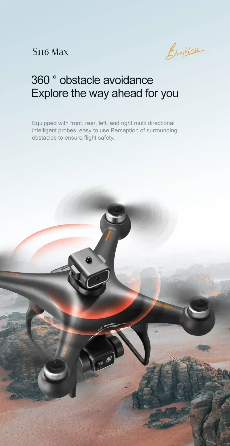2025 New S116 MAX 8K Drone 3 Batteries+WIFI FPVDual Camera Ptical Flow 360° Obstacle Avoidance Brushless Motor RC Quadcopter