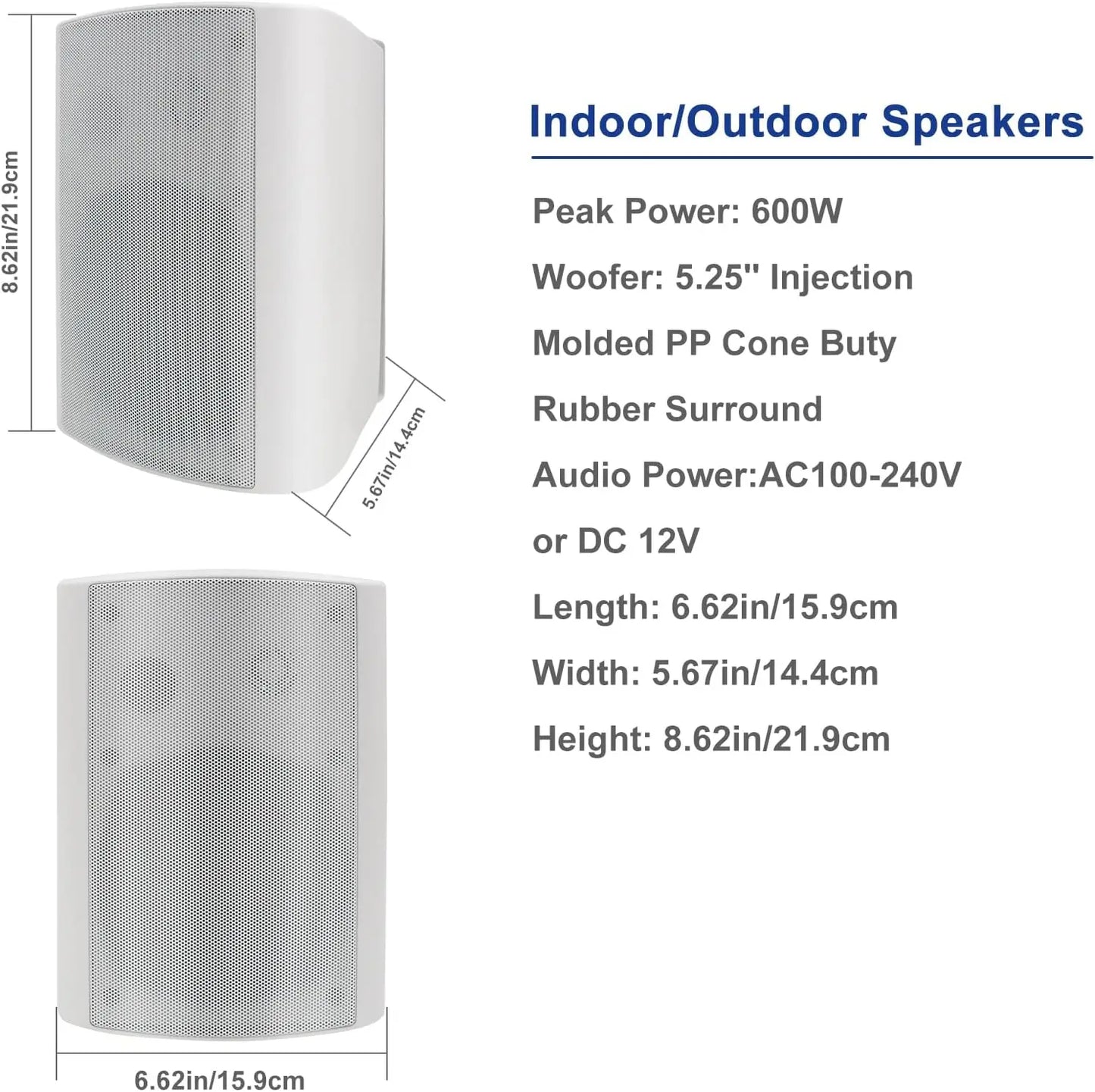 Herdio 4PCS 5.25'' 600W Passive Indoor Outdoor Speakers Wired Waterproof Wall Mount Speakers With Loud Volume Perfect For Patio