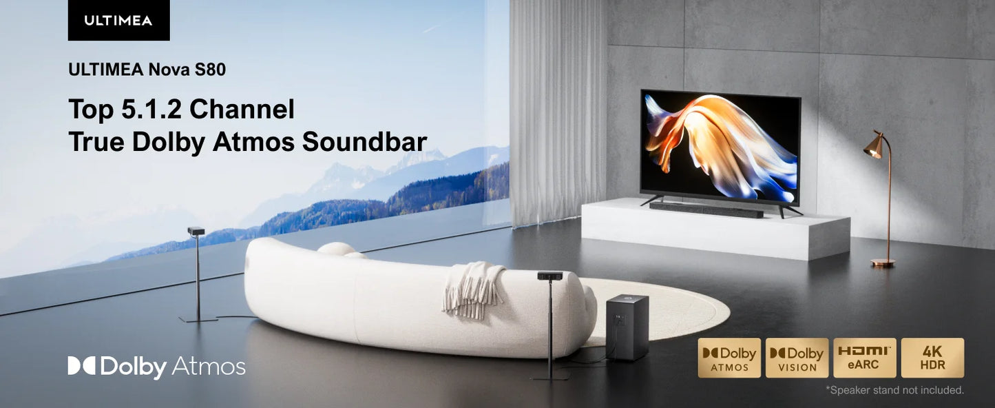 ULTIMEA 5.1.2 Dolby Atmos Soundbar, 360° ASL-Aural Spatial & Localization Technology, 4K HDR Pass-through Bluetooth Home Theater