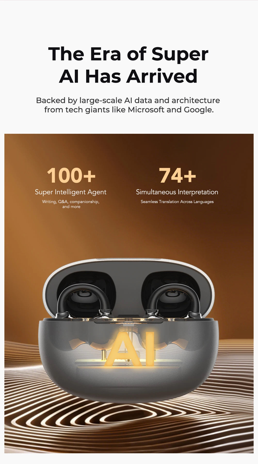 【HTC NE55】 Bluetooth Earphones AI Translation Earbuds Ear clip Sport Wireless Headphones Comfort Super Bass Open-Ear Earbuds
