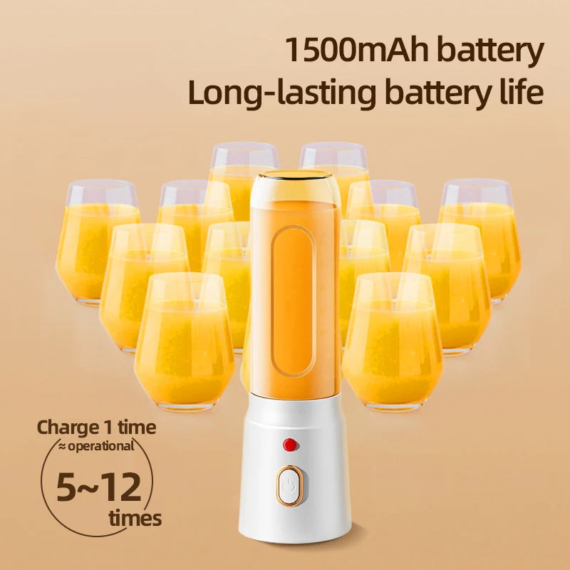 Portable electric juicer, 450ml, USB fast charging, 10 blades, dual cup design, suitable for milkshakes/juicers/smoothies
