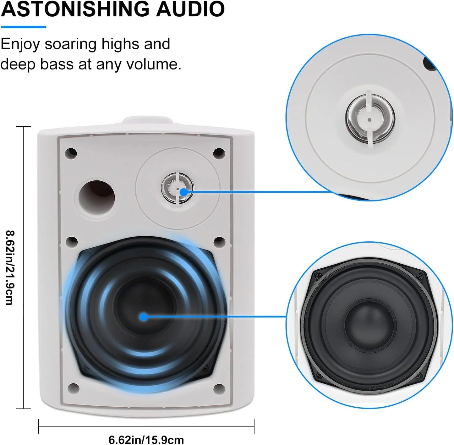 Herdio 4PCS 5.25'' 600W Passive Indoor Outdoor Speakers Wired Waterproof Wall Mount Speakers With Loud Volume Perfect For Patio