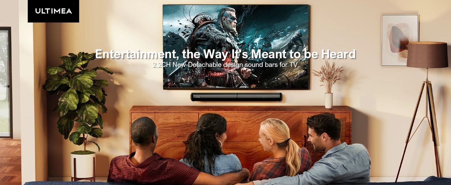 ULTIMEA 100W 2.2ch TV Sound Bar, 2-in-1 Detachable Bluetooth Soundbar for TV, Bass Adjustable, 3 EQ Modes, Apollo S40 Series