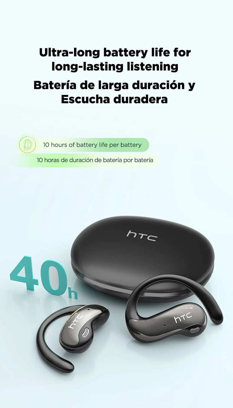 HTC NE19 Bluetooth Earphones OWS Sports Wireless Headphones Powerful Bass AI Translator Earbud Waterproof Ear Hook Louder Stereo