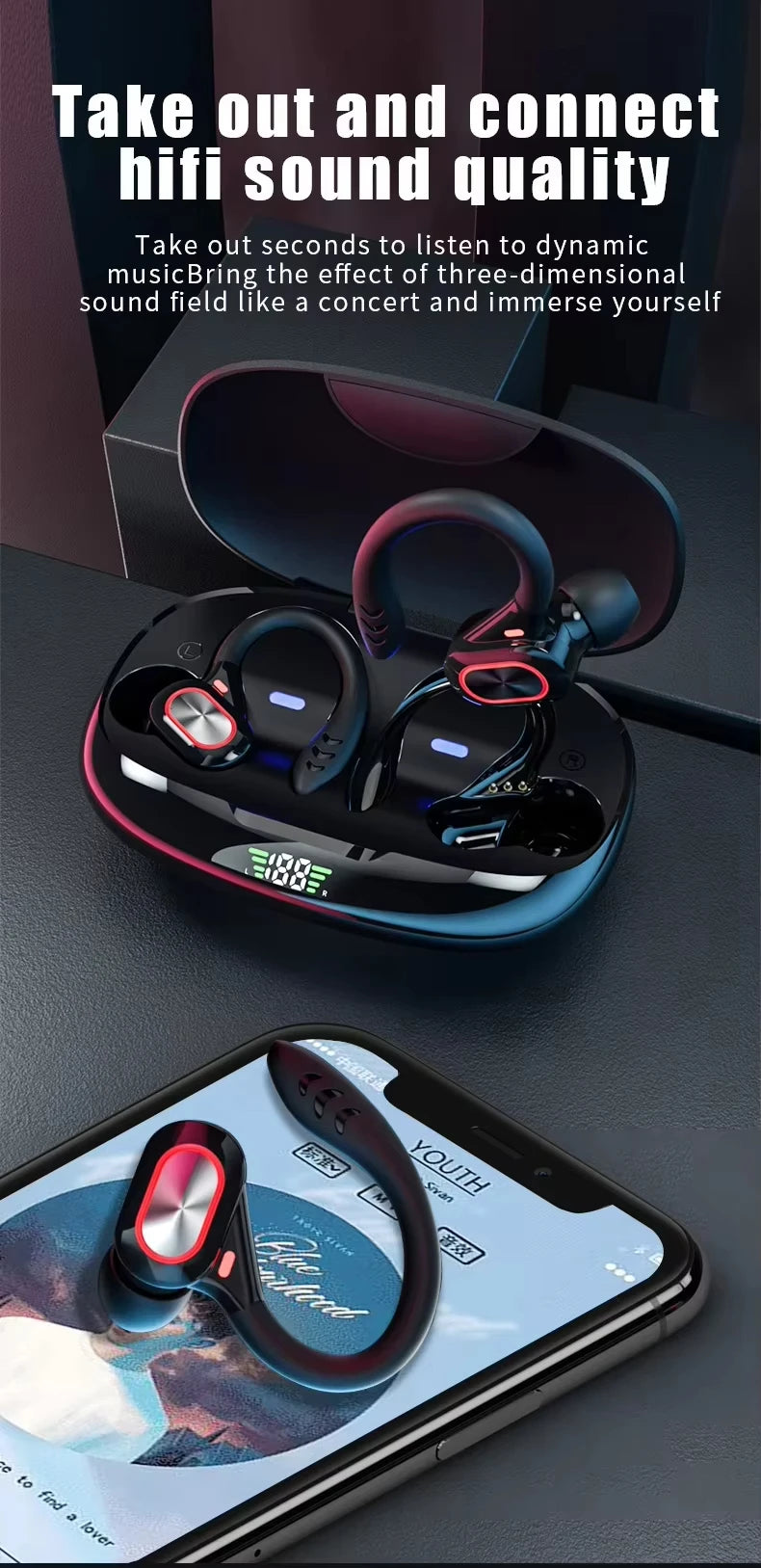S730 Wireless Bluetooth Earphones Sports Ear Hook 9D High Fidelity Stereo Waterproof Earphones In Ear Microphone