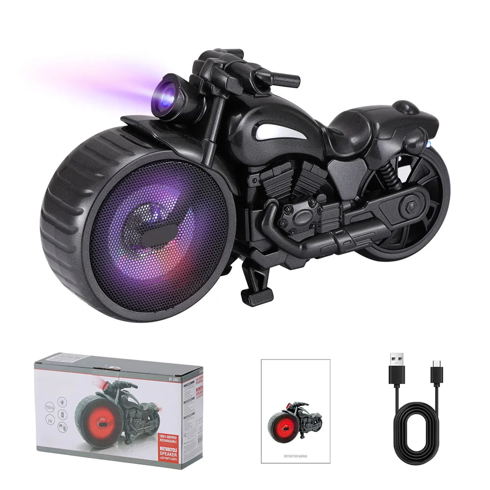 Bluetooth Speaker Motorcycle Replica Retro Ride FM Radio TWS LED Party Lights Tws Rechargeable USB TF Outdoor Speaker