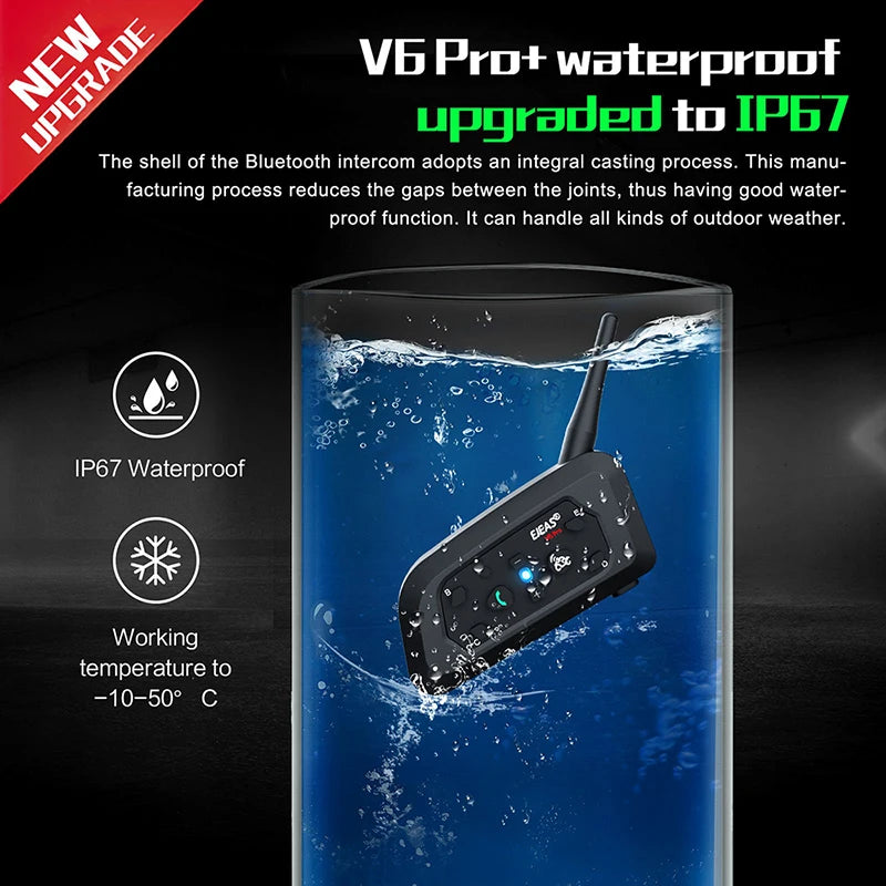 EJEAS Motorcycle Intercom V6 PRO+ Helmet 6 Riders 800m Communicator Waterproof V5.1 Music Player Interphone Bluetooth Headset