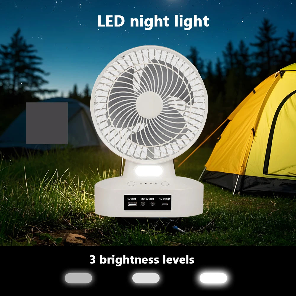 New Rechargeable Fan with 6V 3.5W Solar Panel, USB port,LED light and 2 Free Bulbs 3 Wind Speeds Outdoor Portable Camping Fan