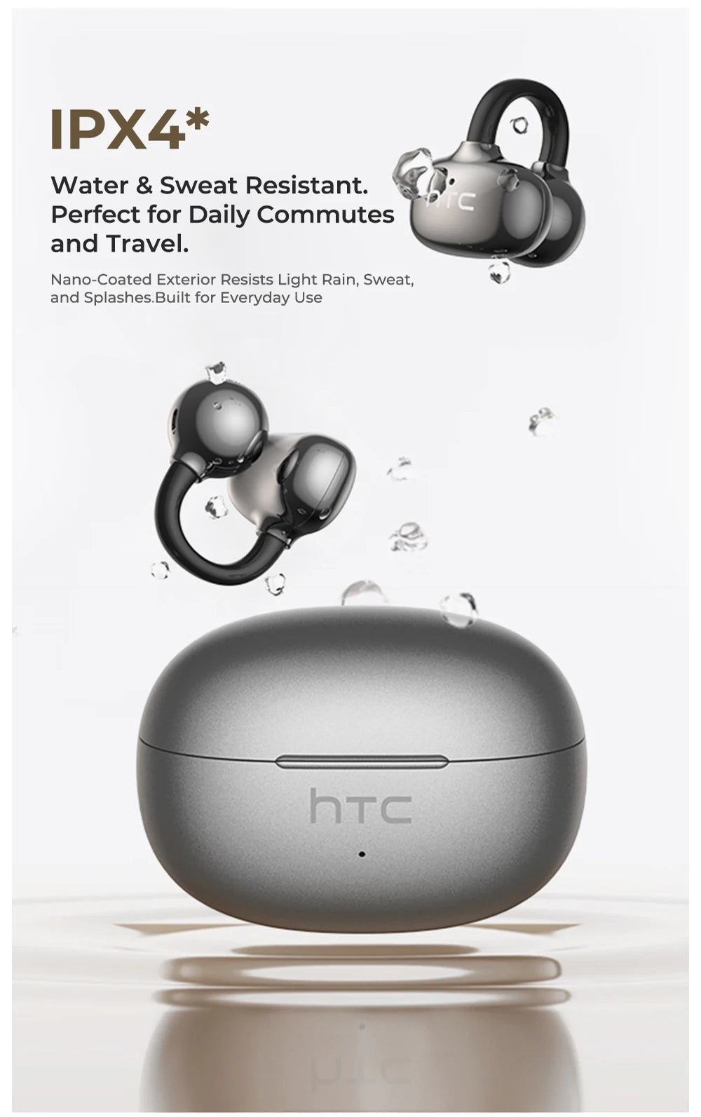 【HTC NE55】 Bluetooth Earphones AI Translation Earbuds Ear clip Sport Wireless Headphones Comfort Super Bass Open-Ear Earbuds