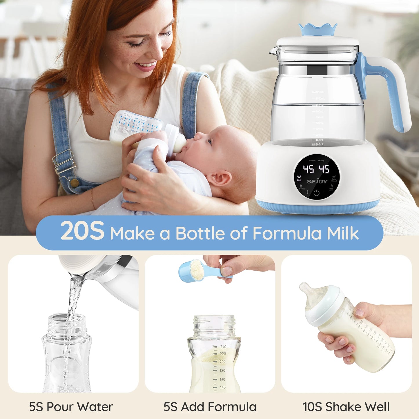 Bottle Warmer comfyer, Baby Bottle Warmer with LCD Display and Timer,110v 600W Electric Baby Formula Kettle for Boil,Coffee,Tea