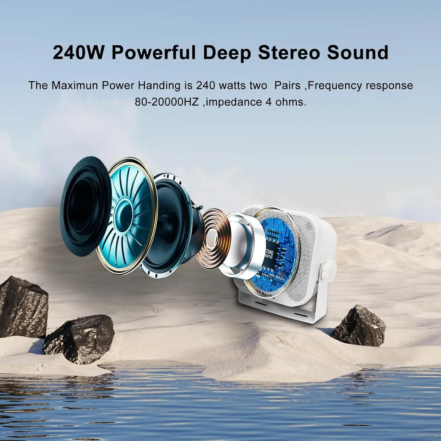 Herdio 4'' 4PCS Bluetooth Golf Cart Speakers 240W Waterproof Marine Speakers For Outdoor Boat ATV UTV Jeep Courtyard Powersports