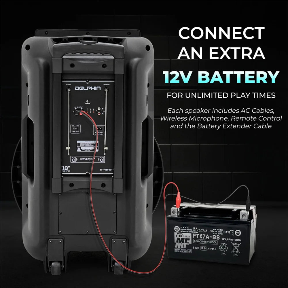 4500W Portable Bluetooth Party Speaker 18" Subwoofer Heavy Bass Sound System Dj Karaoke Led Light Loud Rechargeable Speaker