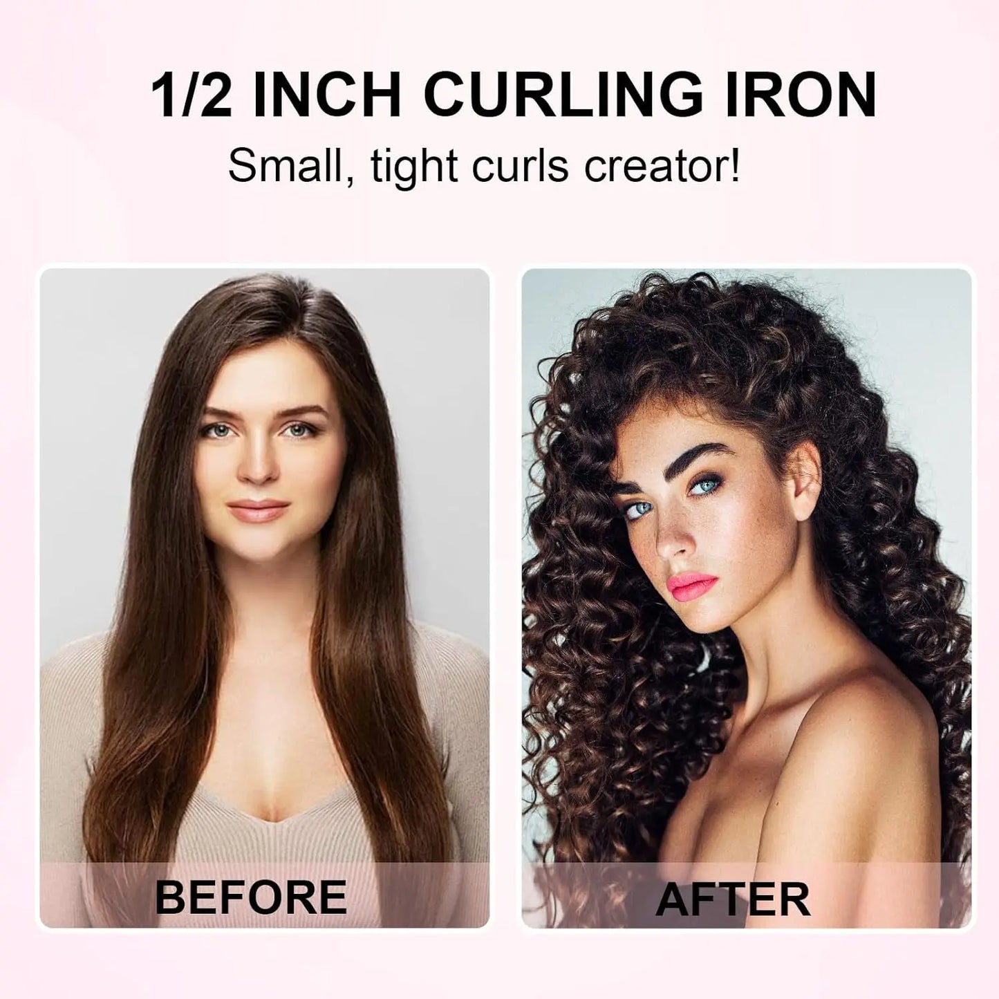 Professional 1/2 Inch Curling Iron,Curling Iron Wand with 2 Temperature, Include Heat Protective Glove & 2 Clips 