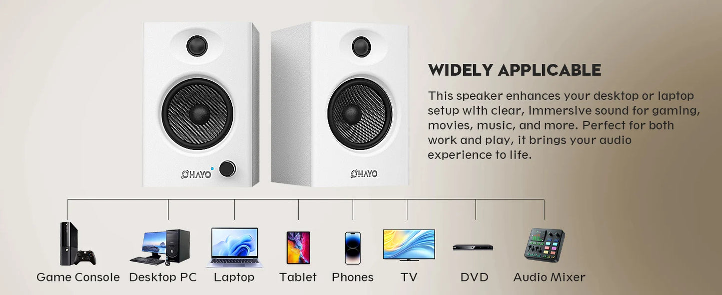 OHAYO 60W Computer Speakers for Gaming and Music, Active Bluetooth 5.3, Stereo 2.0 Speakers for Desktop PC Monitor or Laptop