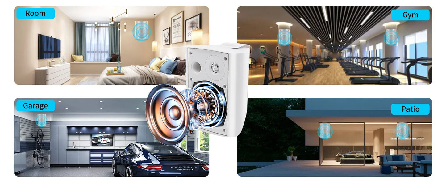Herdio 5.25'' 300W 2PCS Passive Wired Indoor Outdoor Speakers Patio Deck Speakers All Weather Wall Mount System For Garden Home