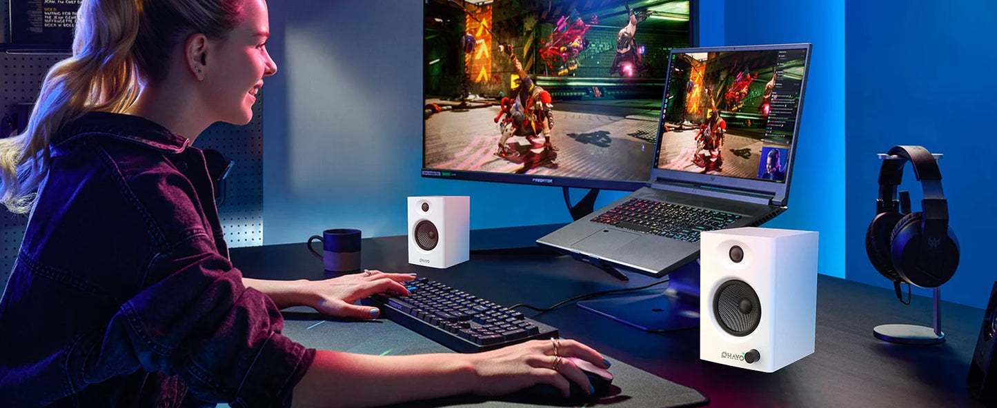 OHAYO 60W Computer Speakers for Gaming and Music, Active Bluetooth 5.3, Stereo 2.0 Speakers for Desktop PC Monitor or Laptop