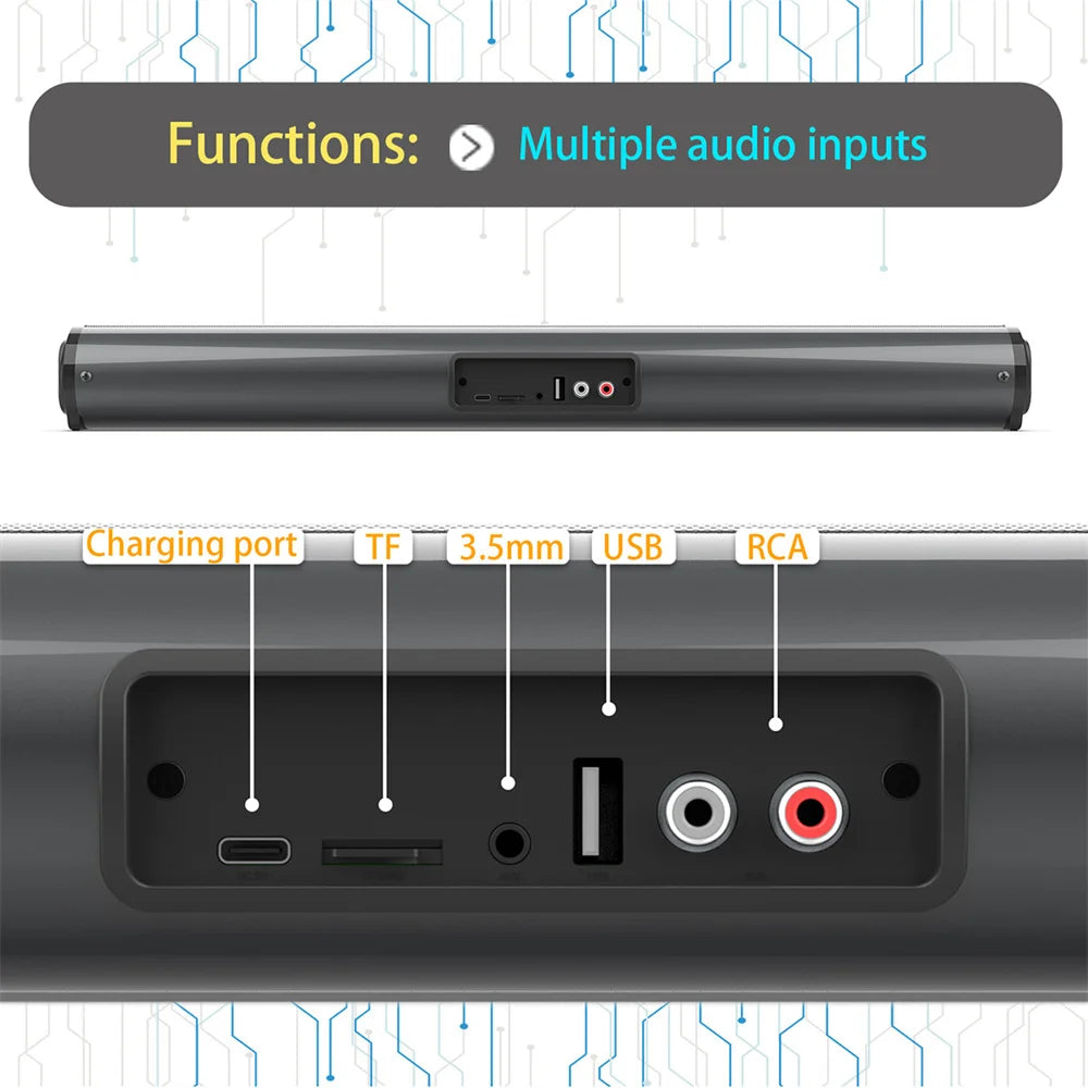 Sound Bar TV Sound System Bluetooth Speaker Wireless Subwoofer Bass Home Theater Rechargeable Lound Portable Speaker