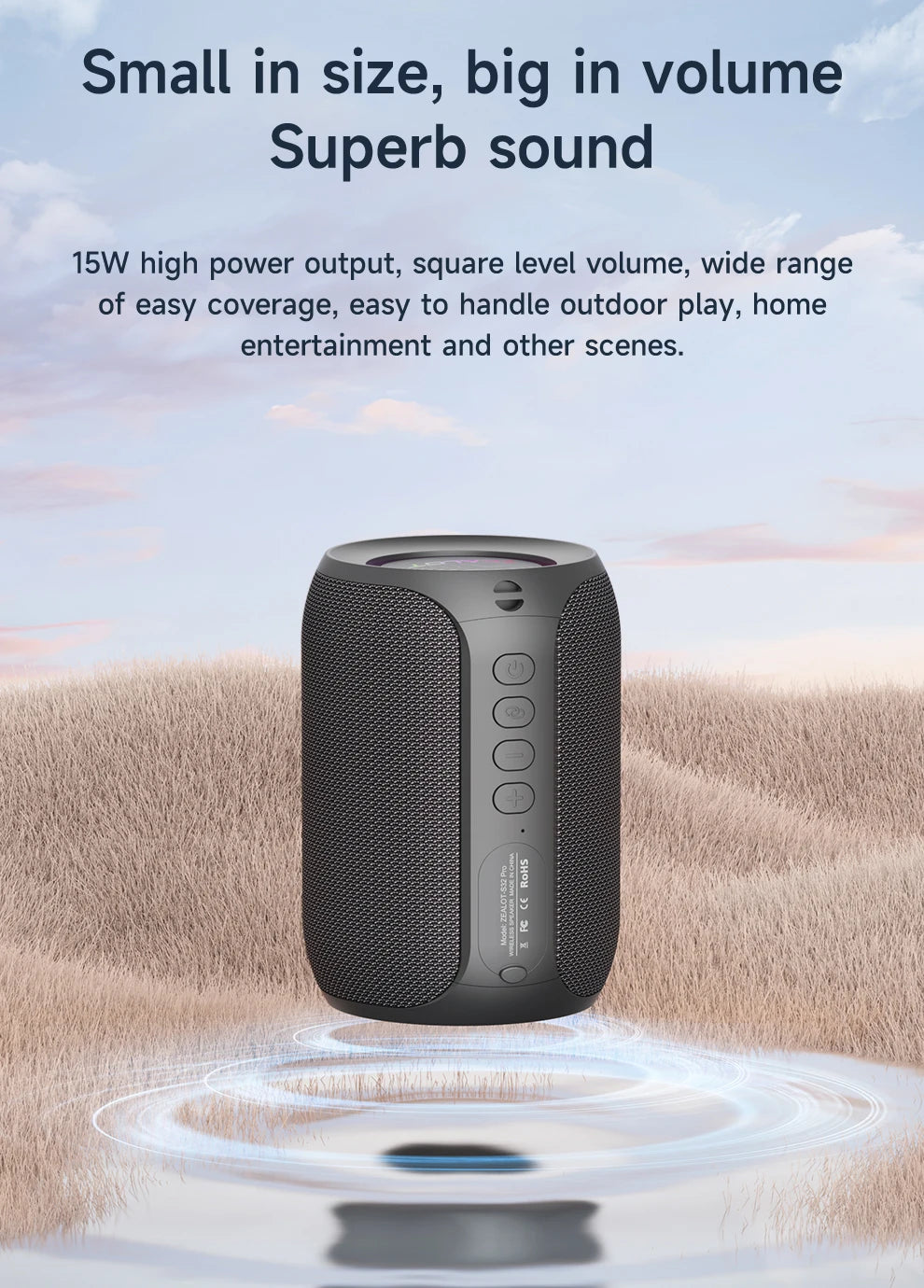 S32PRO Mini Bluetooth Speaker Portable Wireless Column HIFI Stereo Waterproof Sound Box 15W Wireless Speaker for Outdoor