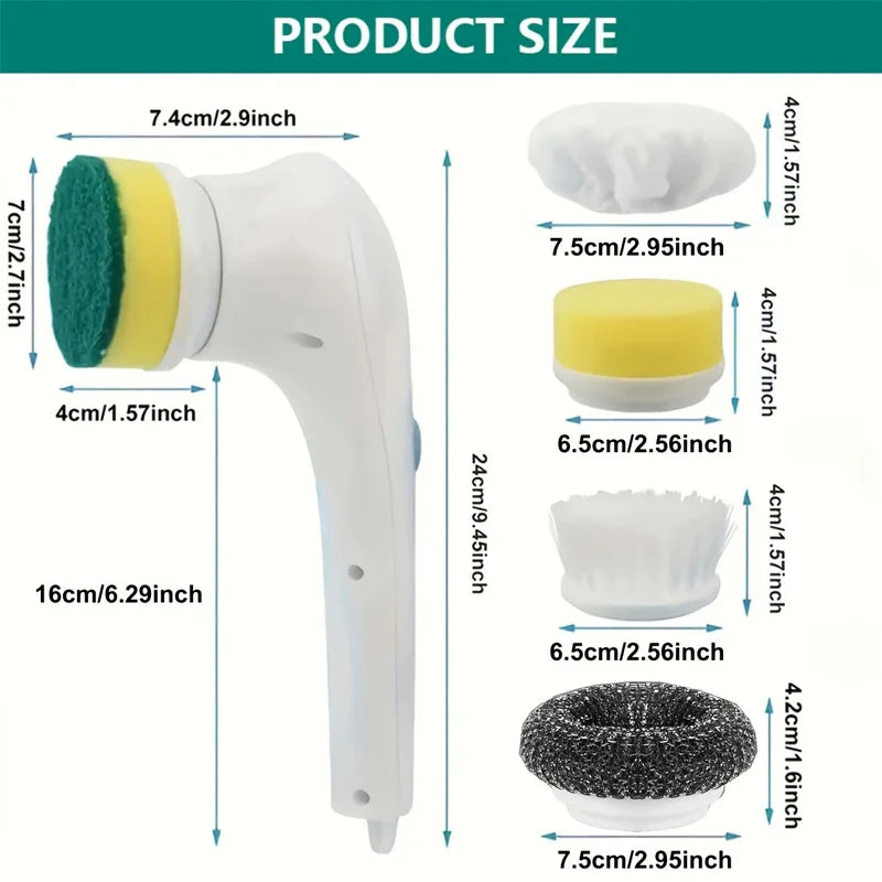 Electric Power Scrubber Kit - Rechargeable Cleaning Brush with Steel Wool Pads for Kitchen, Bath, Grill, Long Handle & Wa